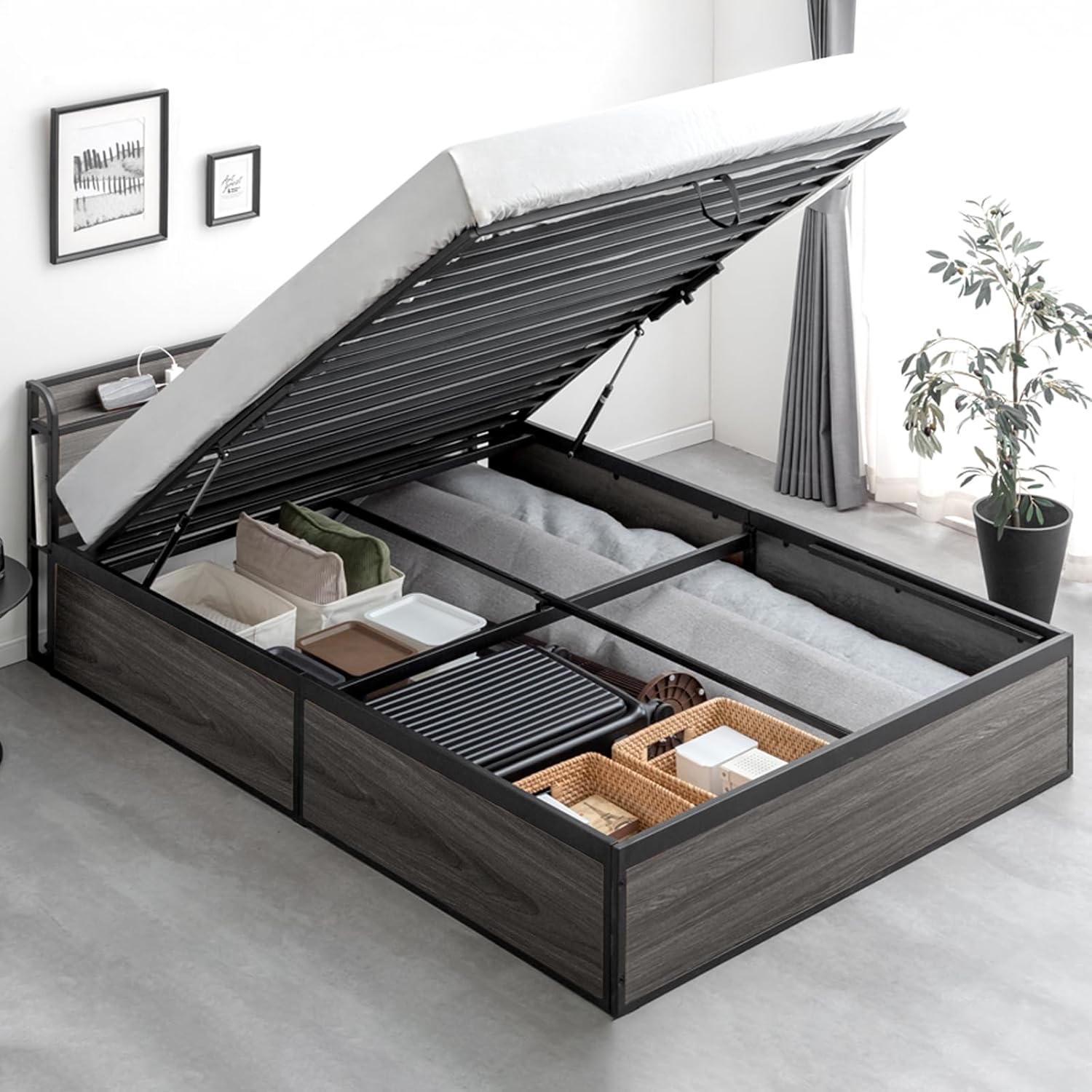 タンスのゲン ベッド シングル スチール パイプベッド 2口 コンセント